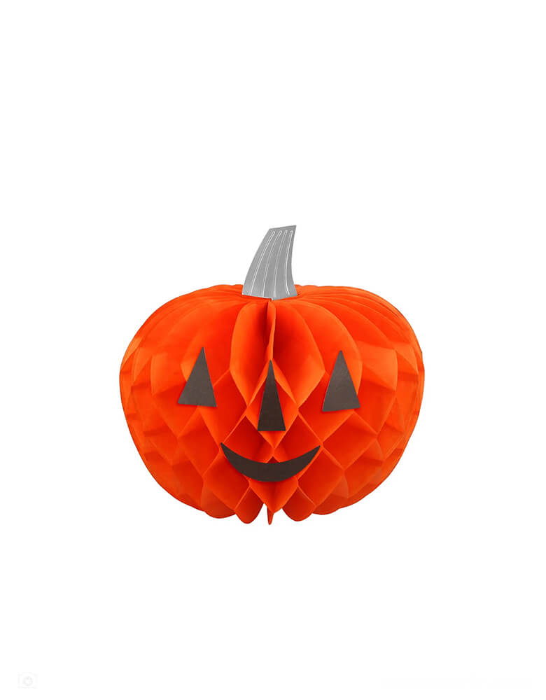 Momo Party's Halloween Character Honeycomb Decorations by Meri Meri. These large 3D honeycomb characters including a ghost, a witch, a black cat, three spiders and four pumpkins with faces, will add spectacular scary decorative fun to your Halloween party table, mantel or porch. They are crafted from tissue paper honeycomb, with silver paperclips included to hold the honeycomb open. Use them year after year to thrill and chill!