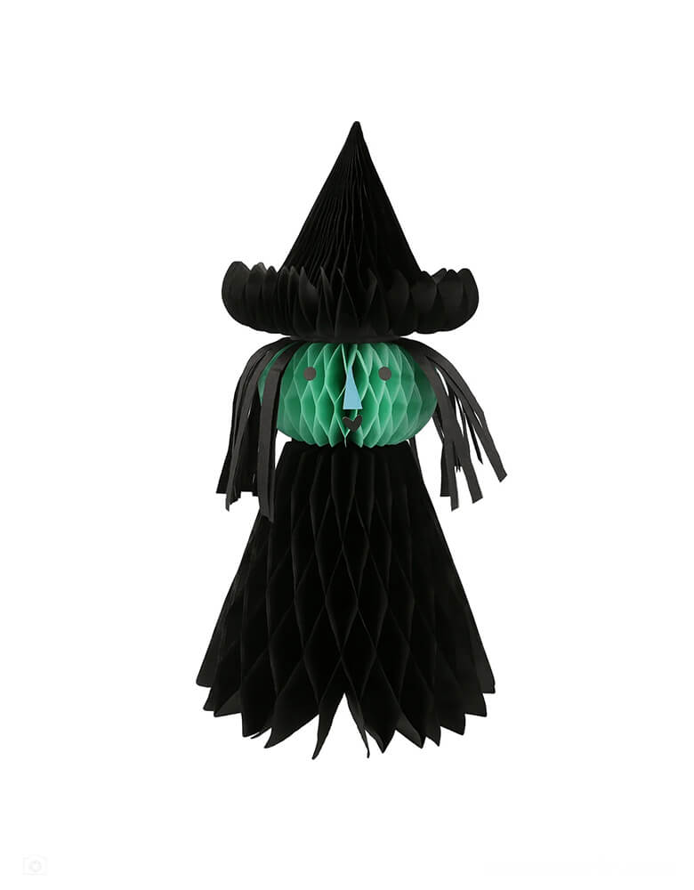 Momo Party's Halloween Character Honeycomb Decorations by Meri Meri. These large 3D honeycomb characters including a ghost, a witch, a black cat, three spiders and four pumpkins with faces, will add spectacular scary decorative fun to your Halloween party table, mantel or porch. They are crafted from tissue paper honeycomb, with silver paperclips included to hold the honeycomb open. Use them year after year to thrill and chill!