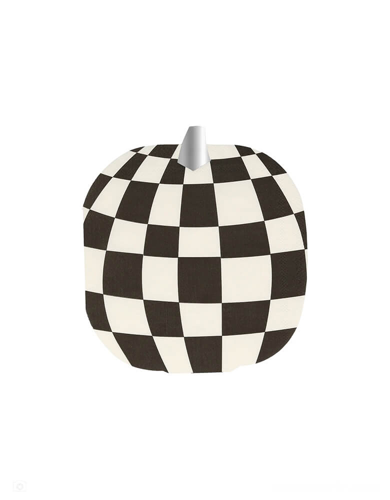 Momopartys 6" x 6.5" Mod Pattern Pumpkin Napkins by Meri-Meri. Comes in a set of 16 napkins in 4 different patterns including checkers and stripes, in Halloween colors of orange, black and white with striking retro designs for a statement look. These pumpkin napkins are guaranteed to make your party table look totally groovy!