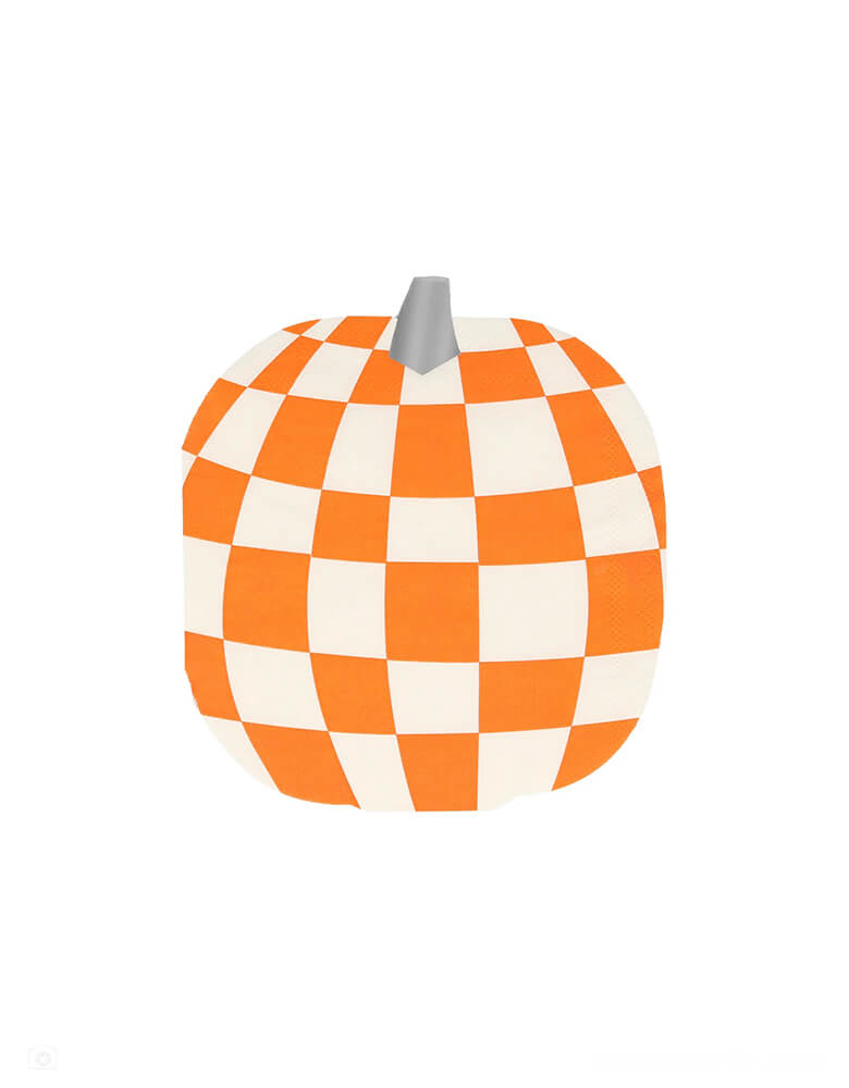 Momopartys 6" x 6.5" Mod Pattern Pumpkin Napkins by Meri-Meri. Comes in a set of 16 napkins in 4 different patterns including checkers and stripes, in Halloween colors of orange, black and white with striking retro designs for a statement look. These pumpkin napkins are guaranteed to make your party table look totally groovy!
