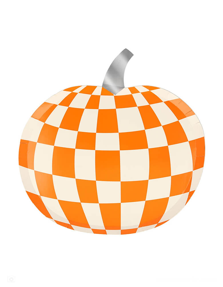 Momopartys 8.5" x 8.75" Mod Pattern Pumpkin Shaped Plates by Meri-Meri. Comes in a set of 8 plates in 4 different patterns and Halloween colors of orange, black and white with striking retro designs for a statement look. These pumpkin plates in checkers and stripes patterns are guaranteed to make your party table look totally groovy!