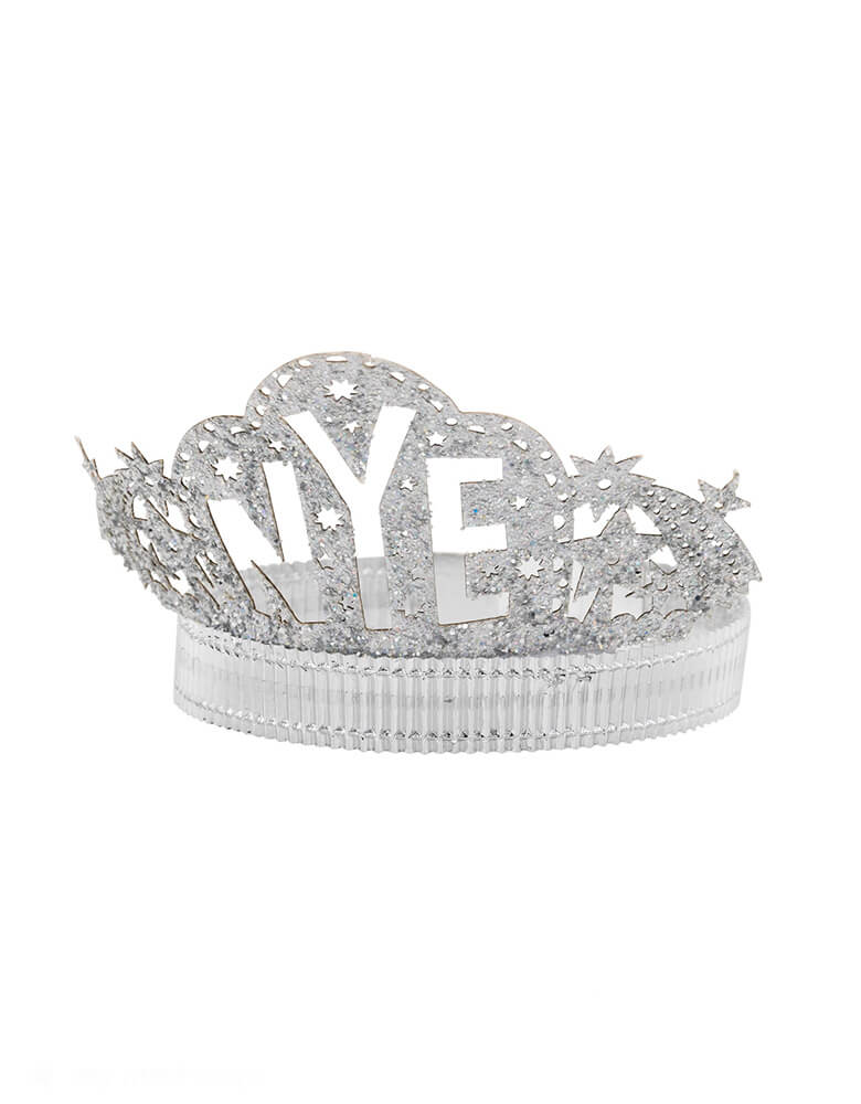 Momopartys New Year's Eve Crown Headbands by My Mind's Eye. Get ready to sparkle and shine on your next New Year's Eve party with these gorgeous silver glittered NYE crown headbands. This festive accessory will elevate any holiday outfit and make you feel like a true party queen. Join in on the countdown fun with this must-have headband!