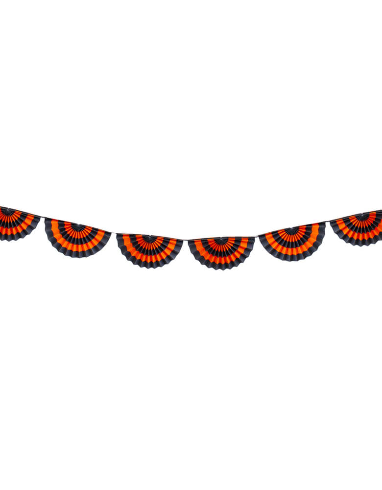 Momo Party's 7ft Orange & Black Bunting Banner by My Mind's Eye. This 7' long bunting banner feathing classic Halloween colors of orange and black. This fan style banner features paper cutouts, perfect for adding a touch of festive fun to your decor. add this Quick set up and reuseable halloween decoration charm to your halloween party