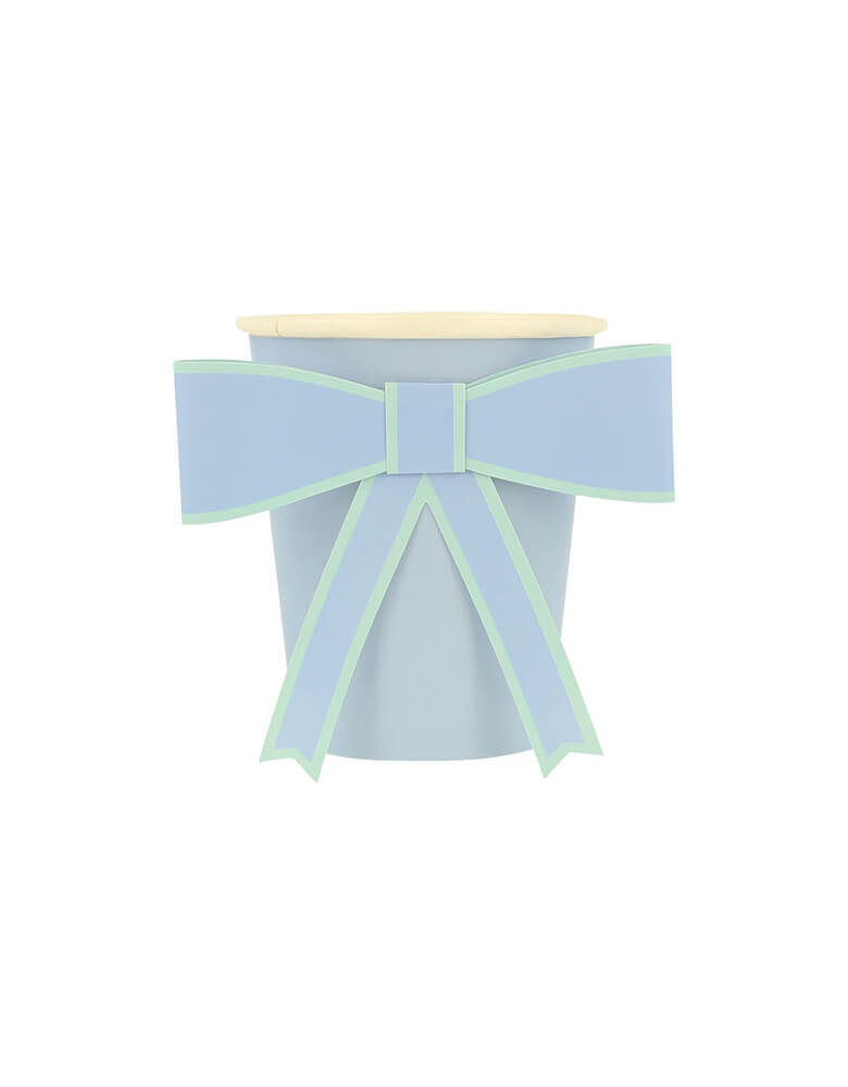  Momopartys's 9oz Pastel Bow Cups in 8 colors by Meri Meir. Pack of 8 3D pale pink, pink, dark pink, ivory, yellow, peach, mint and blue cups with co-ordinating bows.