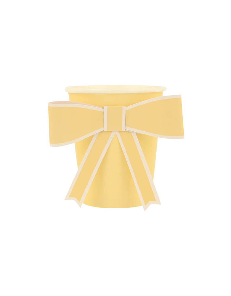  Momopartys's 9oz Pastel Bow Cups in 8 colors by Meri Meir. Pack of 8 3D pale pink, pink, dark pink, ivory, yellow, peach, mint and blue cups with co-ordinating bows.
