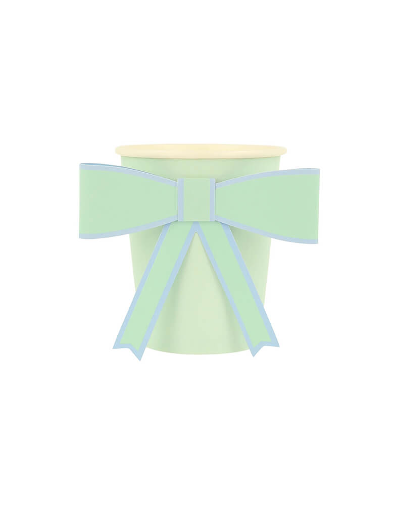  Momopartys's 9oz Pastel Bow Cups in 8 colors by Meri Meir. Pack of 8 3D pale pink, pink, dark pink, ivory, yellow, peach, mint and blue cups with co-ordinating bows.