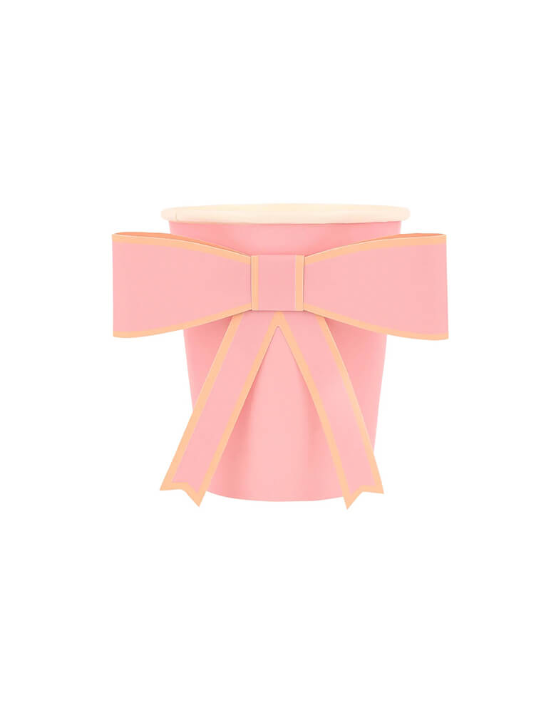  Momopartys's 9oz Pastel Bow Cups in 8 colors by Meri Meir. Pack of 8 3D pale pink, pink, dark pink, ivory, yellow, peach, mint and blue cups with co-ordinating bows.