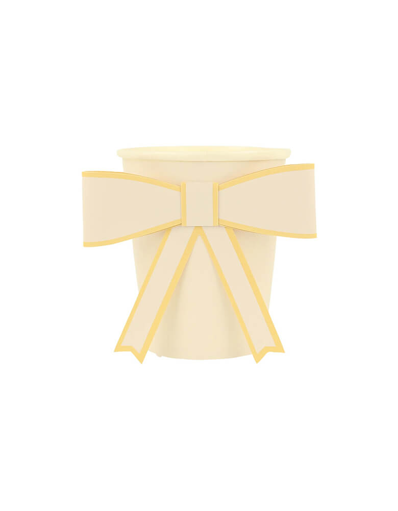  Momopartys's 9oz Pastel Bow Cups in 8 colors by Meri Meir. Pack of 8 3D pale pink, pink, dark pink, ivory, yellow, peach, mint and blue cups with co-ordinating bows.