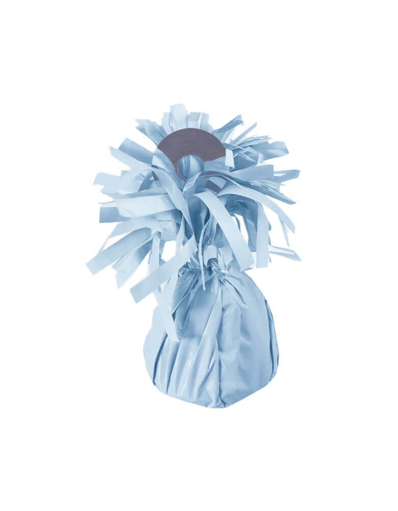Momopartys presents Pastel Light Blue Party Small Balloon Weight with a chic Fringe Wrap design. This weight is designed to securely up to 15 latex or 12 foil helium-filled balloons, the perfect functional and fashionable accessory for balloon bouquets. Features an attached plastic tab that comes up from the middle of weight to tie your balloon ribbons on to. his balloon weight makes a great party table centerpiece for baby showers, sea-themed parties, race car celebrations, and any modern birthday parties