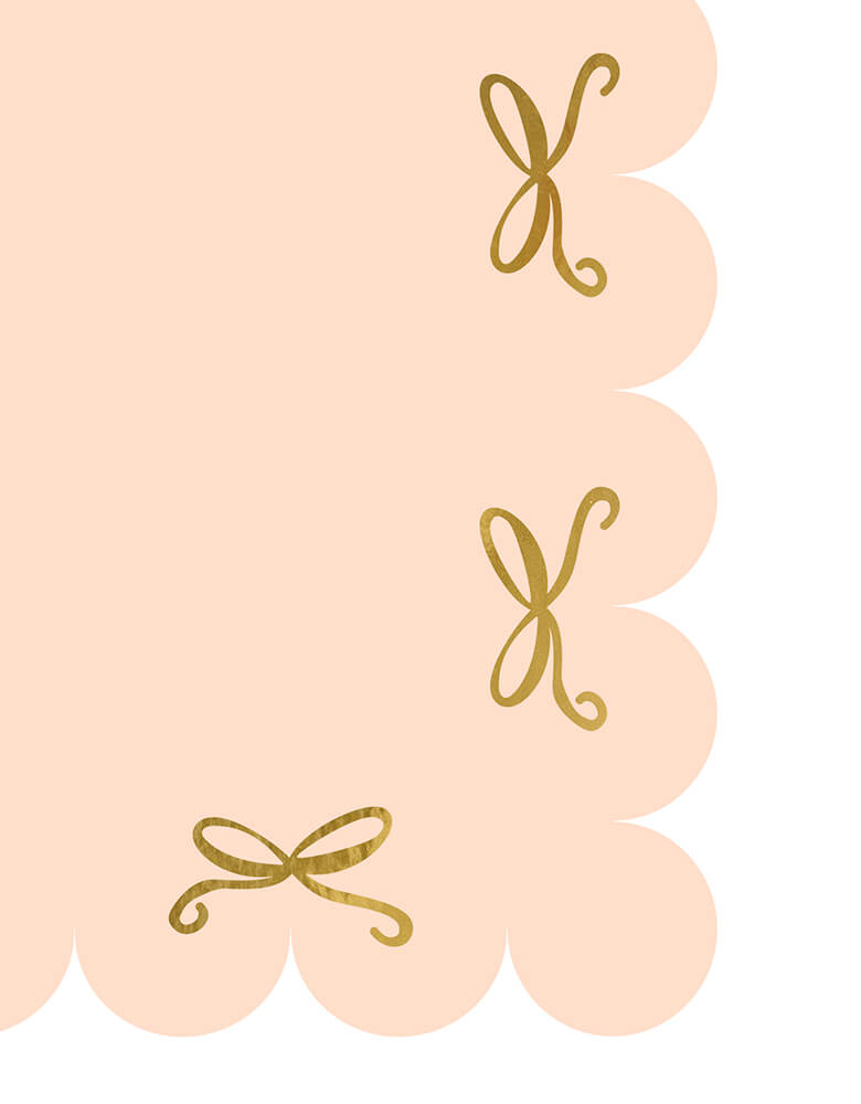 A close-up shot of Momopartys's 70.86" x 47.24" Pink Coquette Bows Paper Tablecloth by Party Deco. This gorgeous and girly tablecloth features delicate pink bows for a playful and elegant touch. Let your inner coquette out and make your event one to remember. Perfect for girl's coquette bow, princess or unicorn themed birthday parties.