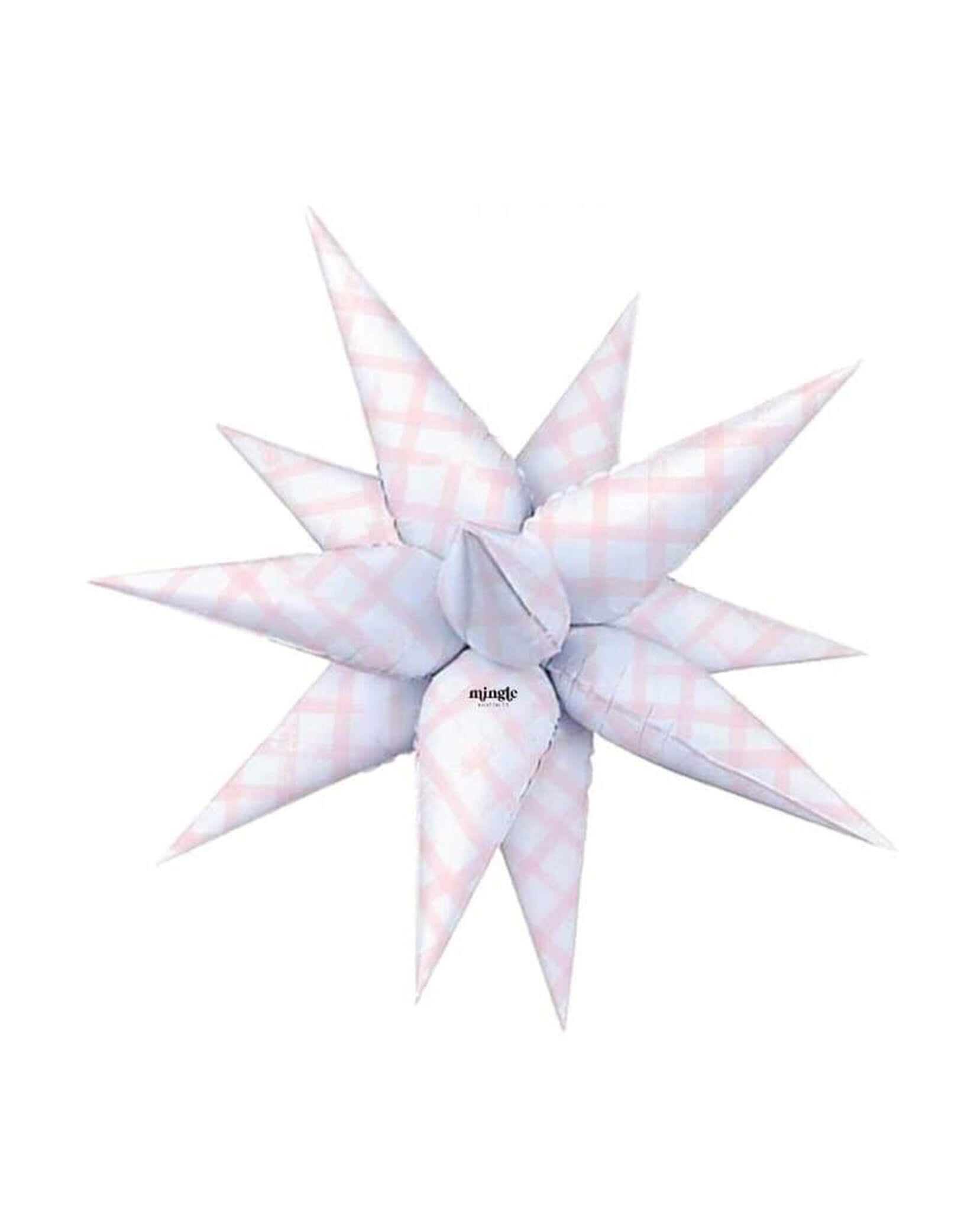 Momo Party's 26" Pink Watercolor Starburst Foil Balloon by Mingle Balloon Co. Bring some pizzazz to your party with this blue watercolor starburst foil balloon!  To add a unique touch, hang it from the ceiling above the party table or dance floor. These balloons are ideal for a girly, gingham-themed celebration like a first birthday, horse/Derby party, baby shower, or a spring soiree.