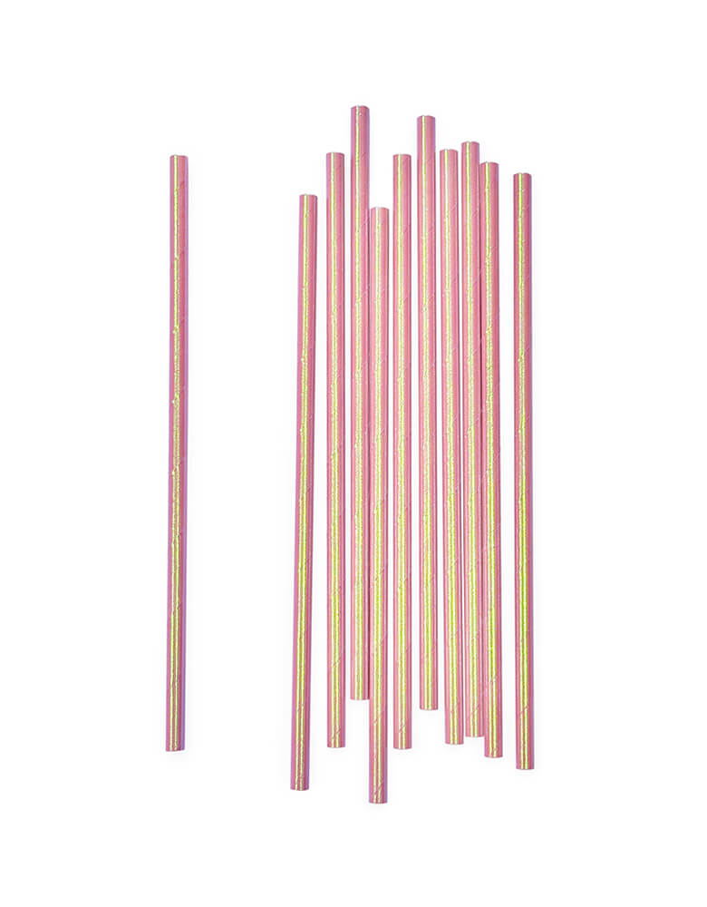 Momo Party's Pink Iridescent-Party-Straws. Comes in a set of 25 paper straws, these eco-friendly disposable straws feature Sparkle Foil in Pink iridescent color , is great for wicked birthday party, princess party, girls birthday themed party, baby shower, Birthday party, Wedding, bridal shower, engagement,graduation celebrations or any celebration.