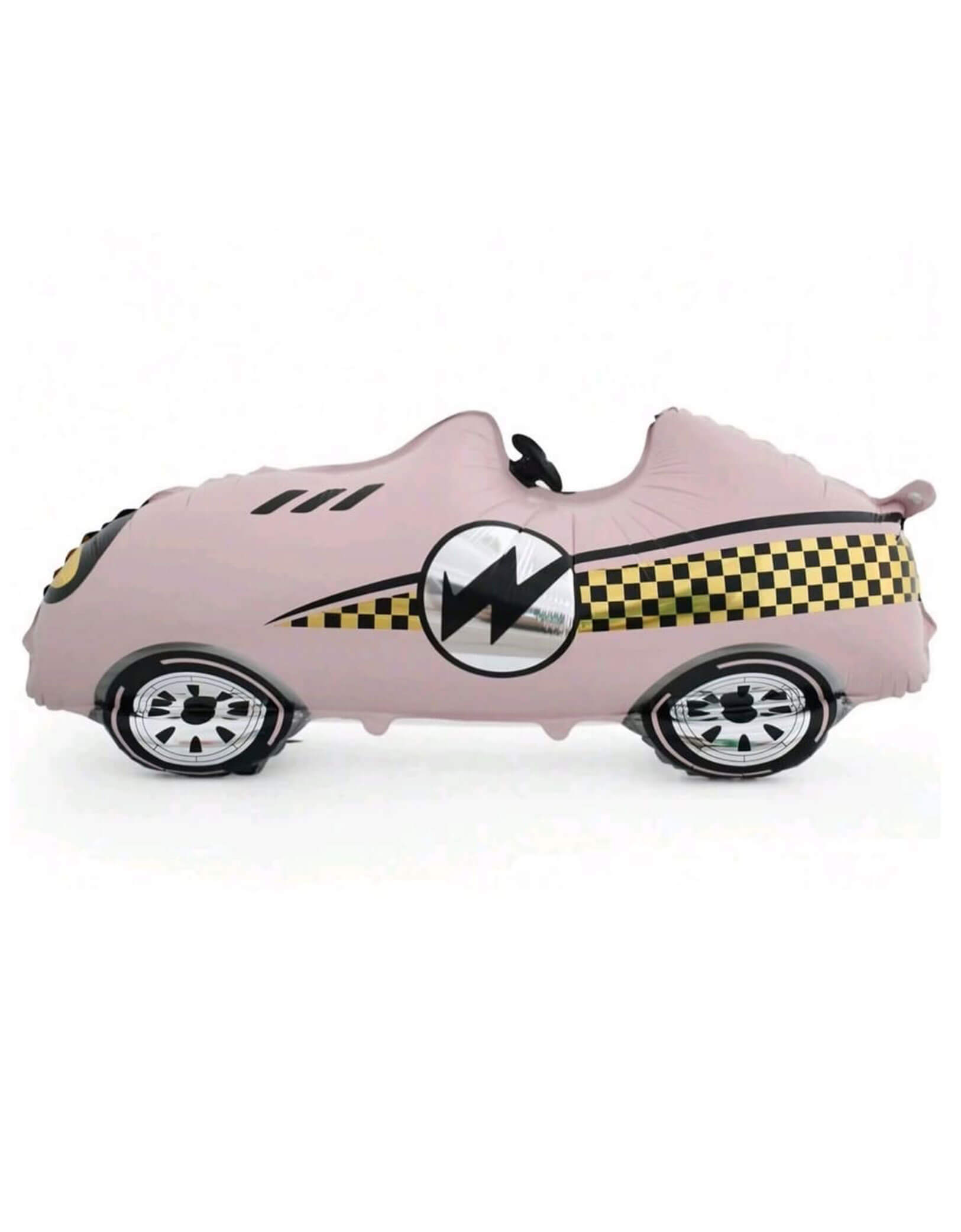 Momo Party's 43" x 19" Pink Vintage Race Car Foil Balloon. It's a must-have for your little speedster's 'Fast One' first birthday, 'Two Fast' second birthday, or any race car themed celebration!