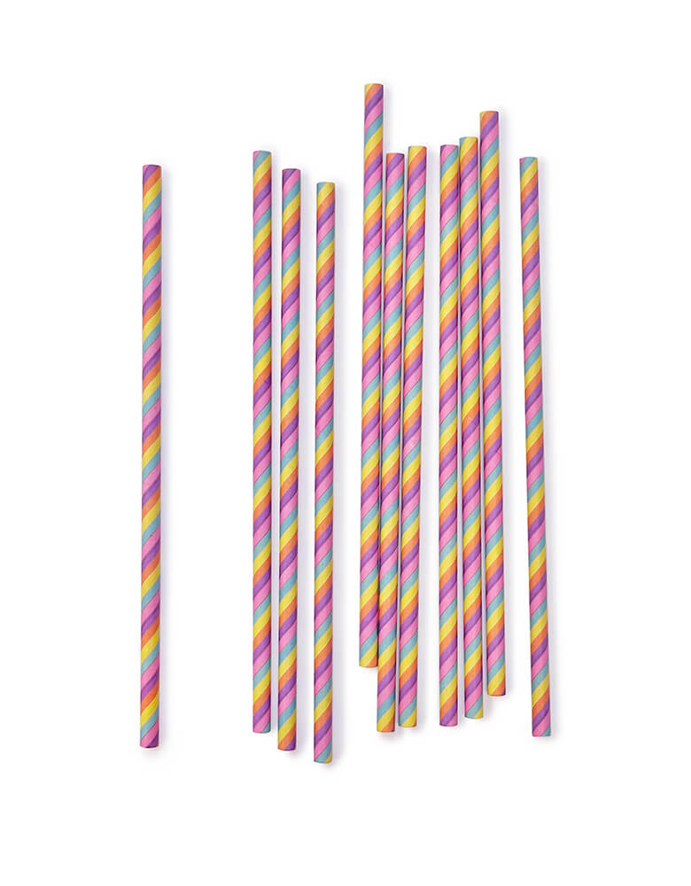 Momo Party's rainbow striped paper straws. Comes in a set of 25, these rainbow striped eco-friendly straws are made from paper. Mix and match with another pattern to create your own look.