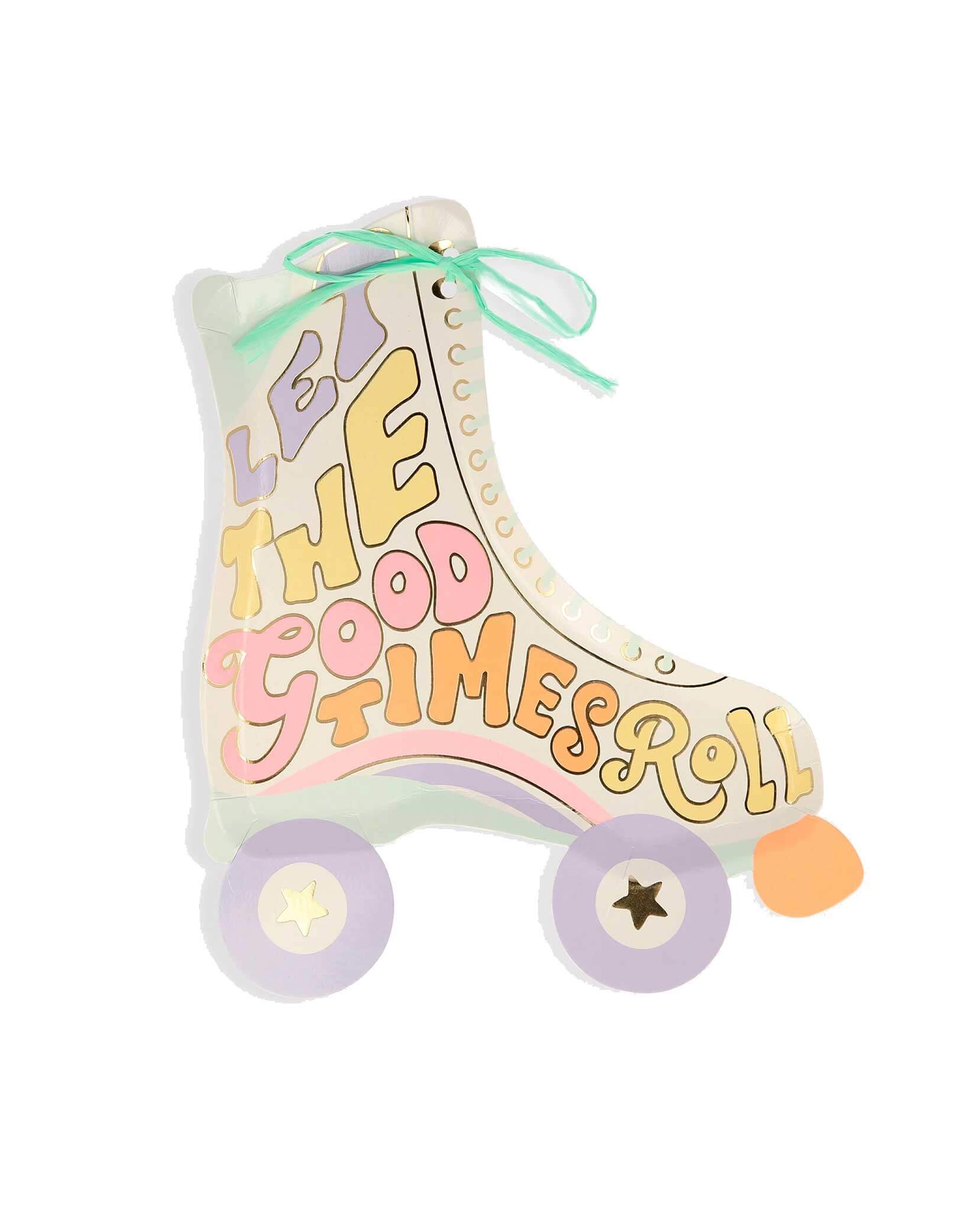 Momo Party's 7.75" x 9.5" x .25" Roller Skate Plates by Meri Meri. Comes in a set of 8 paper plates, these retro-inspired roller skate die-cut paper plates are perfect for retro-themed celebrations, be it a groovy vibed first birthday or a 90's retro party!