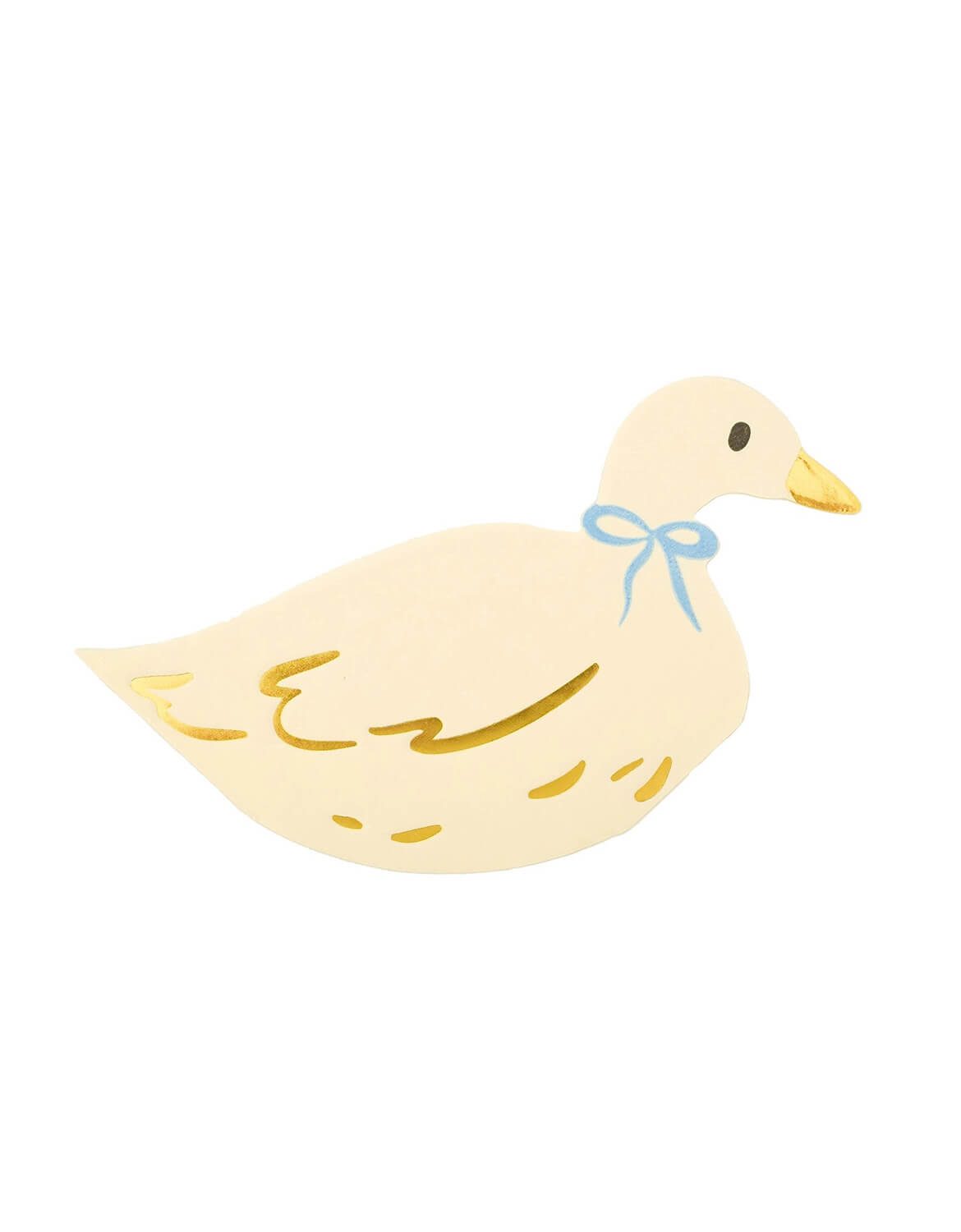 Momo Party's 4.5" x 7.5" Silly Goose Goose Shaped Large Napkin with a blue bow by Daydream Society on a white background.