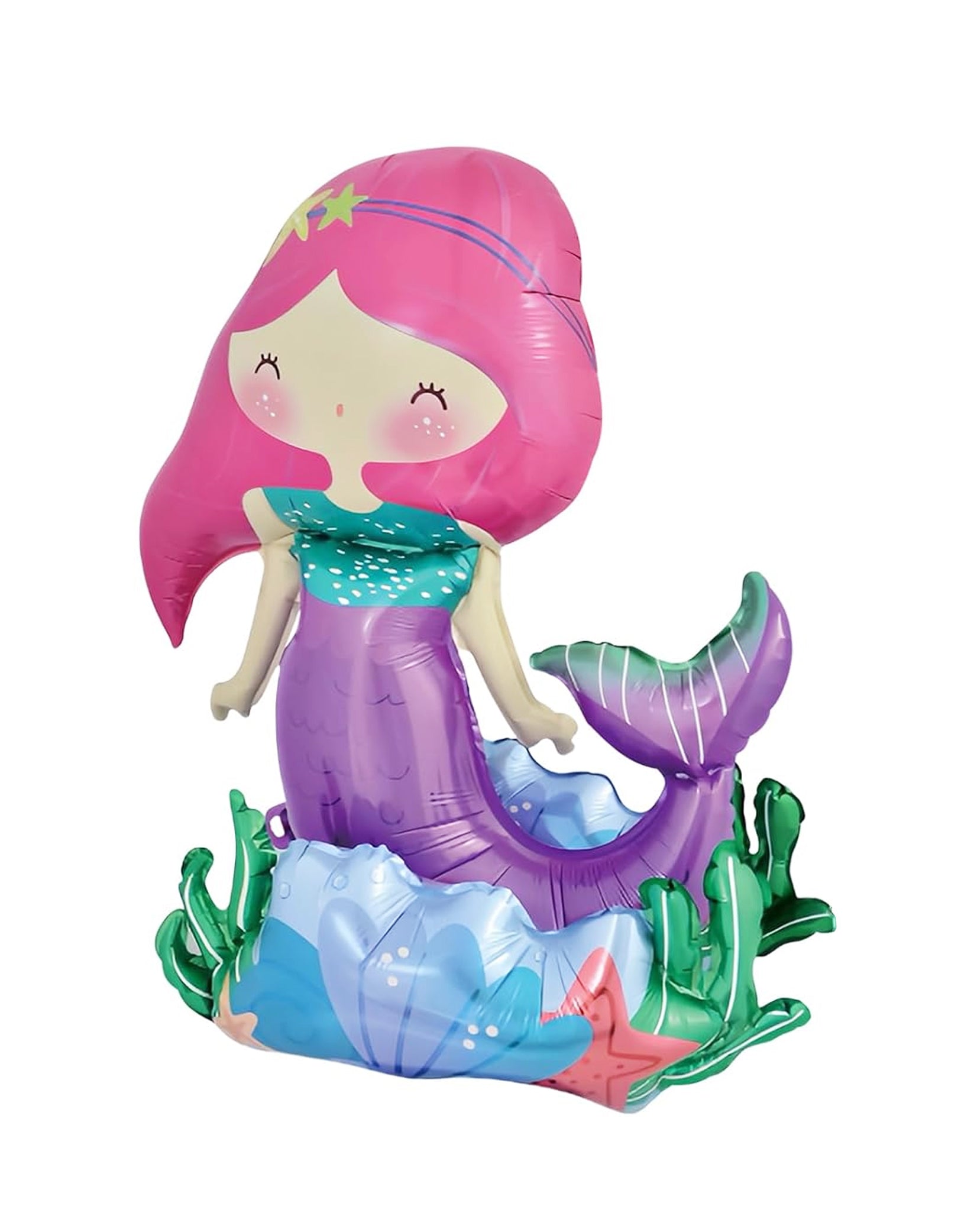 Make a splash with Momopartys's 21'' Magical Mermaid Sitting Foil Balloon — a self-standing mermaid balloon perfect for Little Mermaid birthday decorations and under the sea party themes. Featuring a 3D design and colorful, detailed artwork, this adorable mermaid balloon adds a magical, whimsical touch to your mermaid party supplies and birthday celebration decor