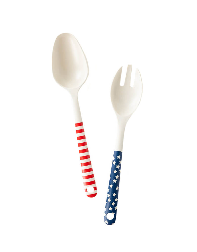 SSP924 - STARS AND STRIPES SALAD SPOON AND FORK REUSABLE BAMBOO SERVING-WARE by My Mind's Eye. Created from bamboo, this serving-ware is reusable, this patriotic flair stars and stripes serving spoons is perfect to use for all your summer celebration from Memorial Day to Fourth of July.  Morden and high quality party supplies, party online store, party boutique online store, party supplies at momopartys.shop