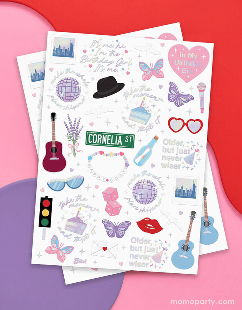 Momopartys Birthday Taylor Swift Era Temporary Tattoos by Xo, Fetti. Featuring Taylor Swift inspired designs including  the iconic Taylor Swift-themed designs including snakes, butterflies, red lipsticks and more. They're perfect for girl's Taylor Swift themed birthday party activities.