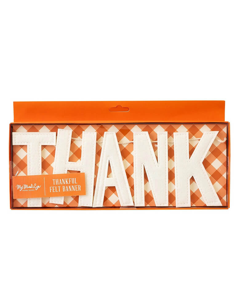 Momopartys "Thankful" felt puffy banner with leaves by My Mind's Eye. Celebrate your gratitude this Thanksgiving with this thankful felt banner. Featuring colorful fall leaves and felt letters that spell the sentiment "thankful," this banner is the perfect addition to your decor this November!