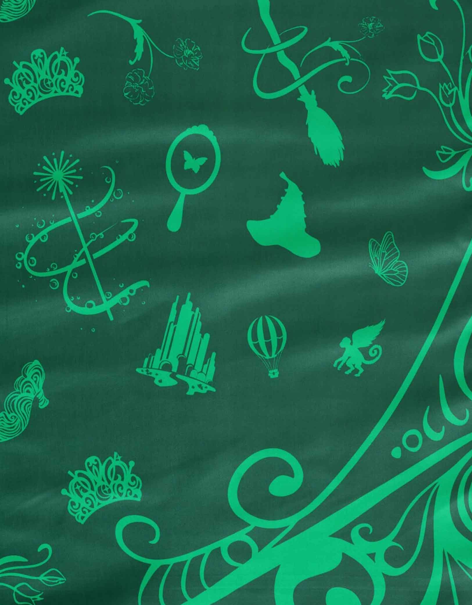 Green wizard themed pattern on a Momopartys's two tone Wicked party tablecloth.