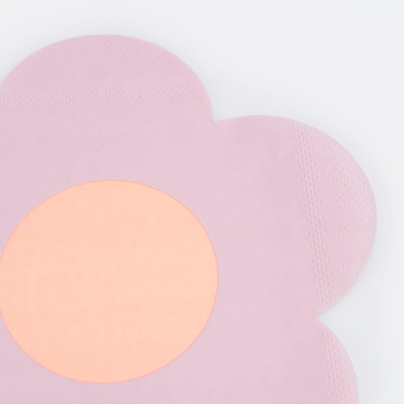 Details of pink flower die-cut napkin from Momopartys's Happy Face Icons Diecut Napkins by Meri Meri.  This set of napkins are perfect for any happy celebration. Be it a groovy themed party or a retro nostalgia themed celebration.