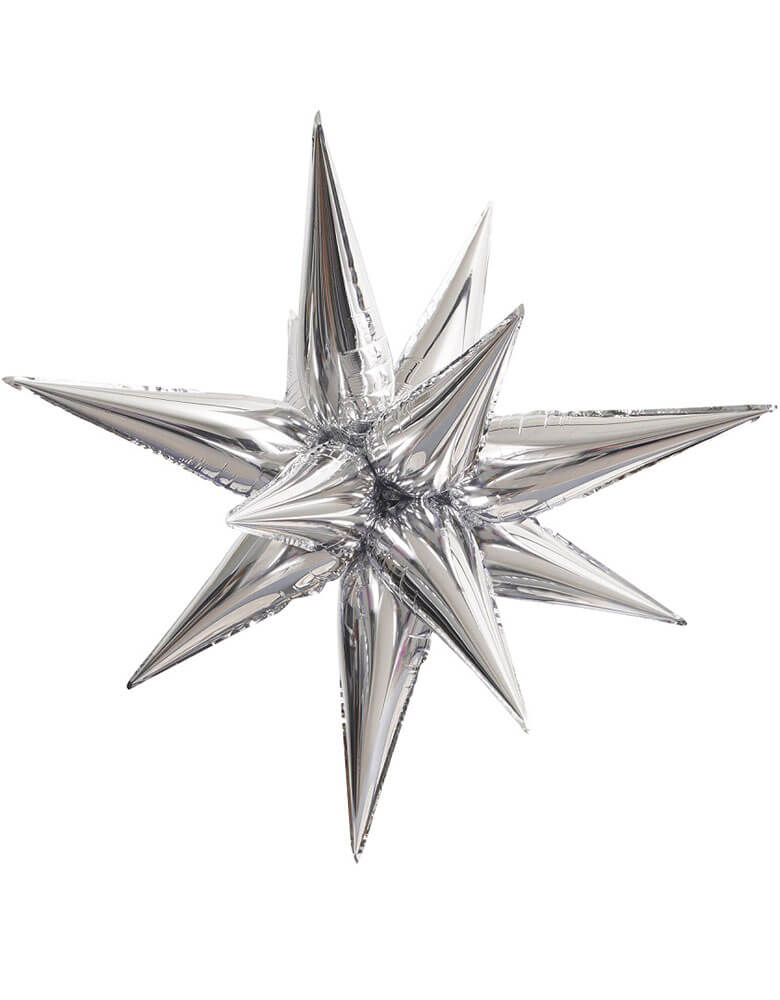 40" Silver Jumbo Star-Burst foil balloon by Momopartys. Comes with 12 self-sealing balloons. This giant starburst foil balloon is simply a show-stopper for any celebration! 