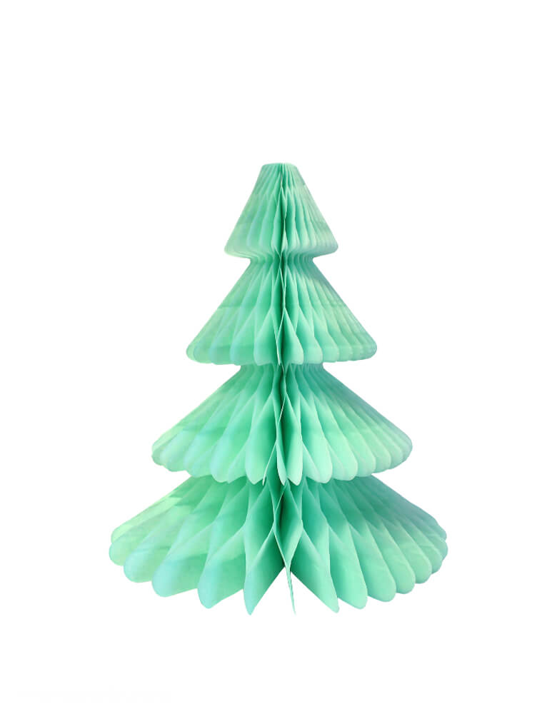 Devra Party Honeycomb Paper Christmas Tree decoration in Mint, 12 inch, Made in the USA with high quality tissue paper. This tissue paper tree will look so adorable for either your Holiday decoration at home or your Christmas event, use it as room decor, table centerpiece, or put them on top of the mantel. Delight your cozy pastel holiday with modern unique designed paper tree. Sold by Momopartys store provided modern party supplies, boutique party supplies, chic holiday party supplies