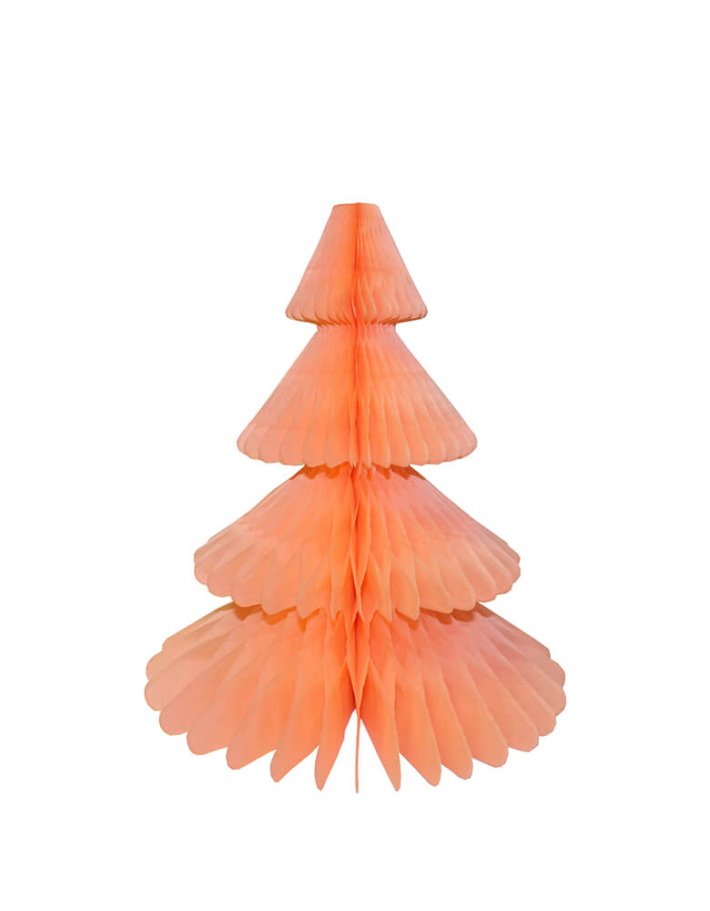 Devra Party Honeycomb Paper Christmas Tree decoration in Peach, 12 inch, Made in the USA with high quality tissue paper. This tissue paper tree will look so adorable for either your Holiday decoration at home or your Christmas event, use it as room decor, table centerpiece, or put them on top of the mantel. Delight your cozy pastel holiday with modern unique designed paper tree. Sold by Momopartys store provided modern party supplies, boutique party supplies, chic holiday party supplies