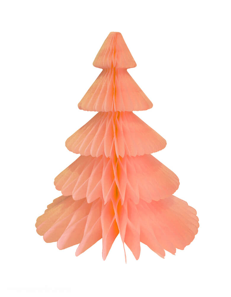 Devra Party Honeycomb Paper Christmas Tree decoration in Peach, 17 inch, Made in the USA with high quality tissue paper. This tissue paper tree will look so adorable for either your Holiday decoration at home or your Christmas event, use it as room decor, table centerpiece, or put them on top of the mantel. Delight your cozy pastel holiday with modern unique designed paper tree. Sold by Momopartys store provided modern party supplies, boutique party supplies, chic holiday party supplies