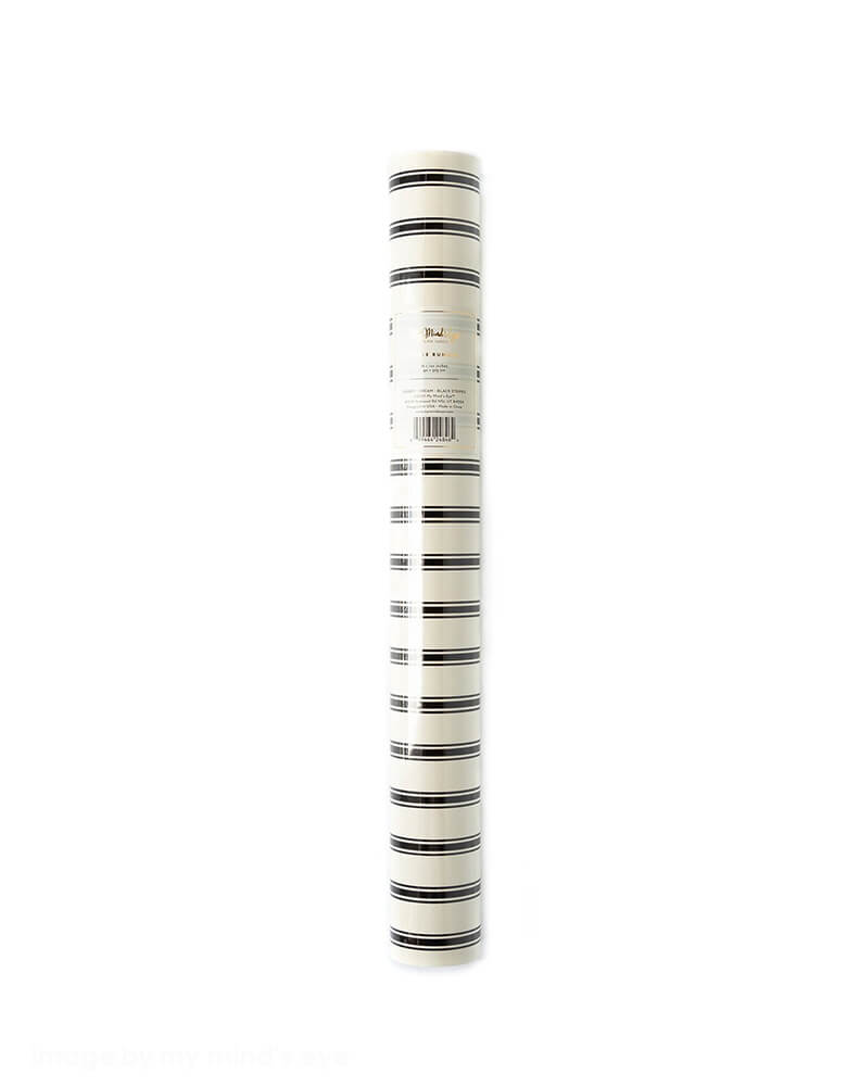 My Minds Eye - Cream with Black Stripe Table Runner. This 16 inches x 10 ft  modern cream with black stripe table paper runner makes a perfect table decoration.