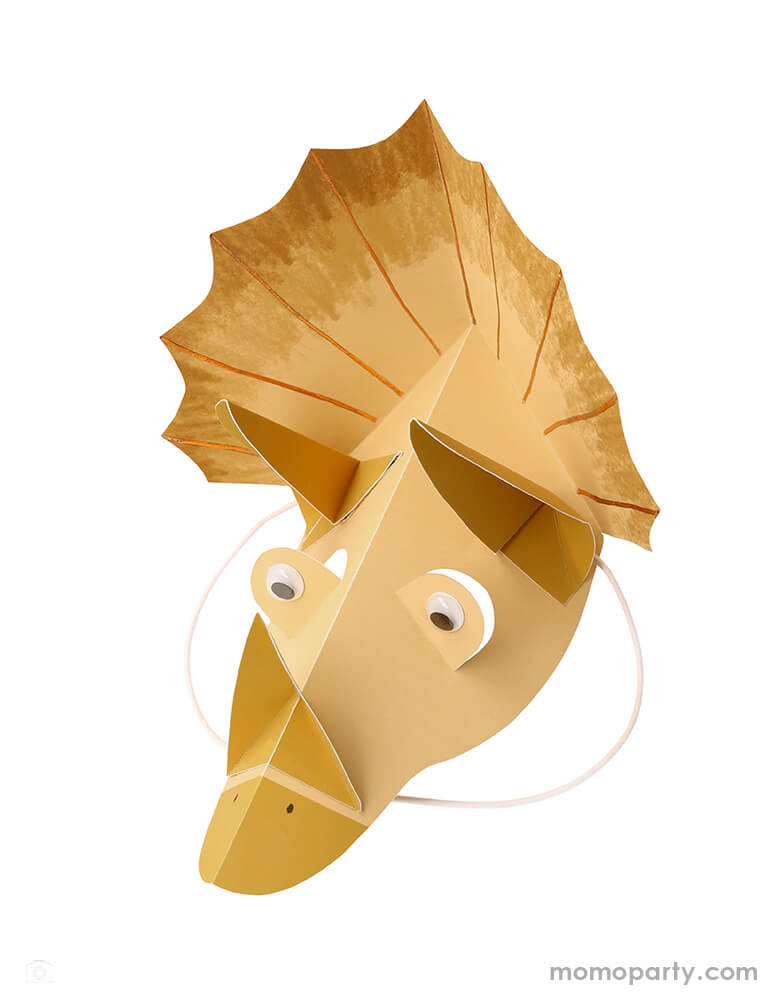 Meri Meri - 205480 Dinosaur Kingdom Party Hats in brown. These Dinosaur Kingdom Party Hats  in 4 colors featuring googly eyes with white elastic. they are truly roar-some!  Make a dinosaur party extra special with these amazing Triceratops hats. 
