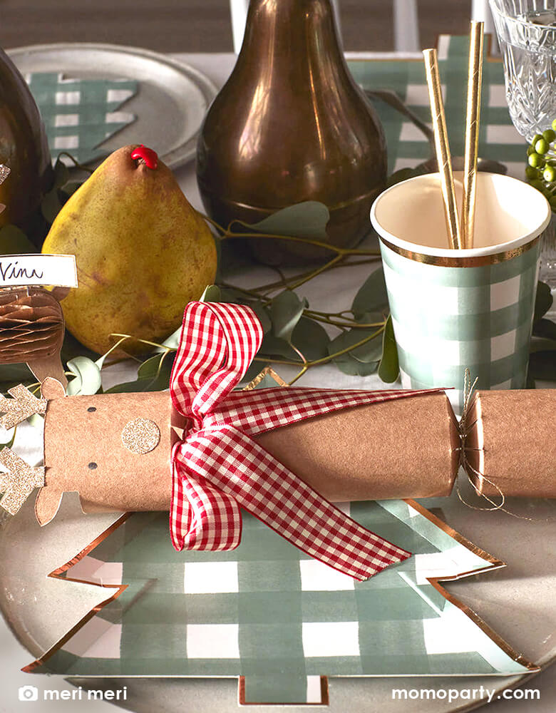 Green Gingham Tree Large Plates (Set of 8)