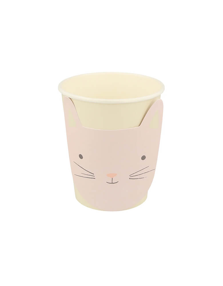 Momo Party's 9 oz kitten party cups by Meri Meri, comes in a set of 8 cups with adorable illustrations of cats in four different pastel colors, they're perfect for kid's cat or kitten themed birthday party.