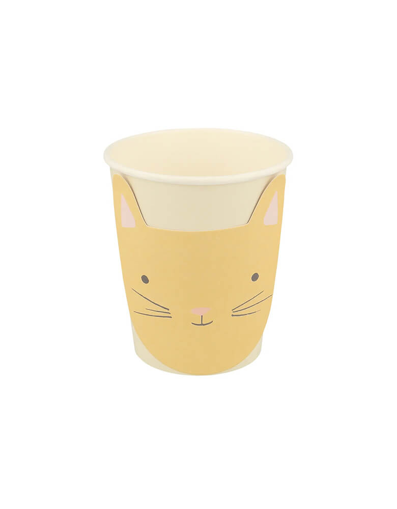 Momo Party's 9 oz kitten party cups by Meri Meri, comes in a set of 8 cups with adorable illustrations of cats in four different pastel colors, they're perfect for kid's cat or kitten themed birthday party.