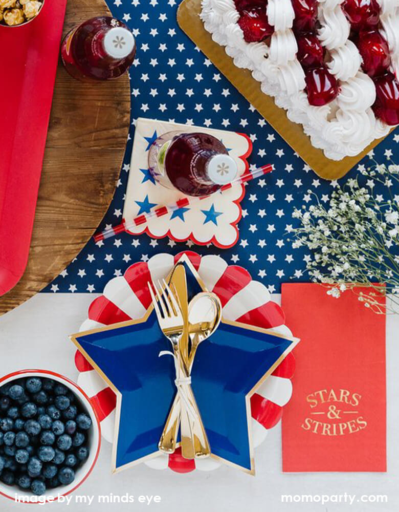 Blue Star Shaped Gold Foiled Plates (Set of 8)