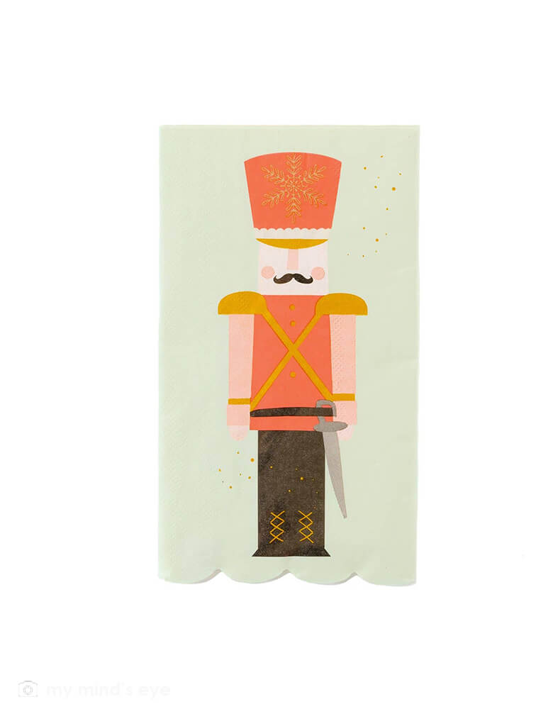 My Mind's Eye - Nutcracker Napkins. Featuring a modern whimsical toy soldier graphic design print on a pastel mint paper napkin. These Nutcracker dinner napkins are a perfect addition to your Christmas party that will delight your guests and tie your classic themed holiday party together. Morden and high quality party supplies, Holiday partyware, party online store, party boutique online store, party supplies at momopartys.shop 