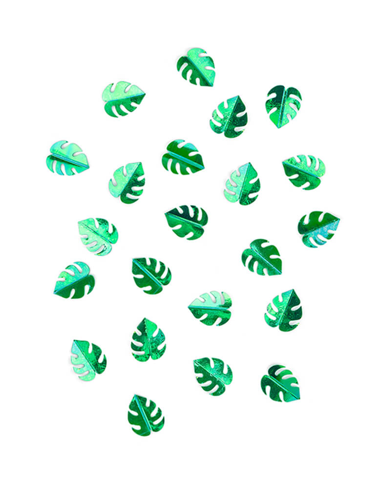 Party Deco Green Palm Leaf Confetti. This confetti features Palm leaf shape cutouts with green foil. Add some fun to your jungle, dinosaur or tropical themed party by spreading this set of palm leaf confetti in metallic green to your table! party supply accessories Sold by Momopartys store provided modern party supplies, boutique party supplies, chic holiday party supplies and high end party supplies