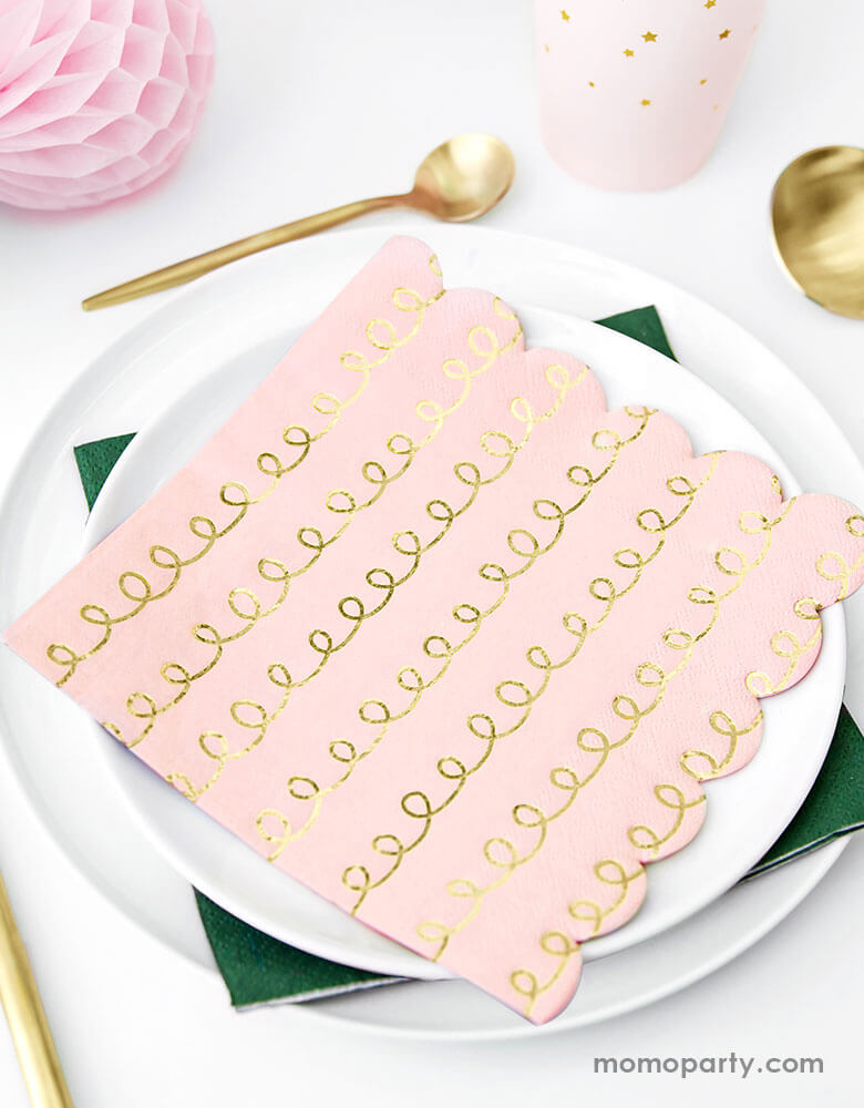 Pink Christmas Tablescape idea by Momopartys featuring Party Deco's 6.3" Pink-Curl-Tracing Pattern-Napkins