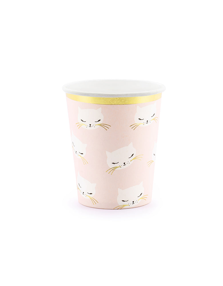 Party Deco Pink Cat Cups. Girls Cat Birthday Party Pack For 6 People, Cat Birthday Decorations