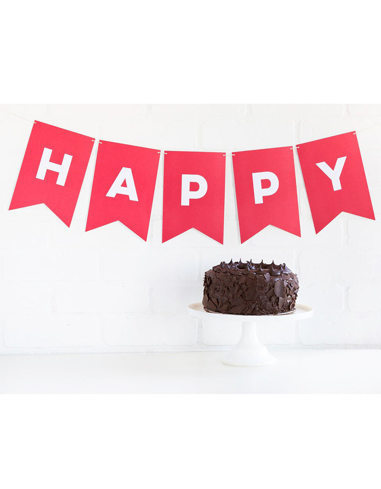 My Minds Eye Paperlove Red Letter Banner with Happy message spelled out on the wall