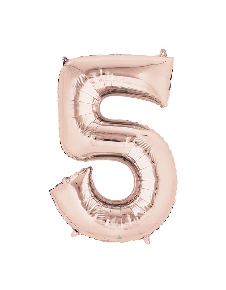 34" Large Number 5 Rose Gold Foil Mylar Balloon
