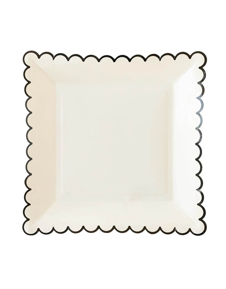 My Mind's Eye 9 inches white with black edge scalloped plates, With black accents and scalloped edging, these plates are the perfect accent to any Halloween gathering!